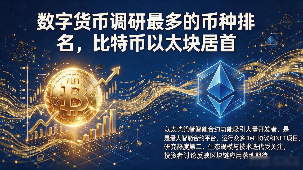 数字货币调研最多的币种排名，比特币以太坊居首