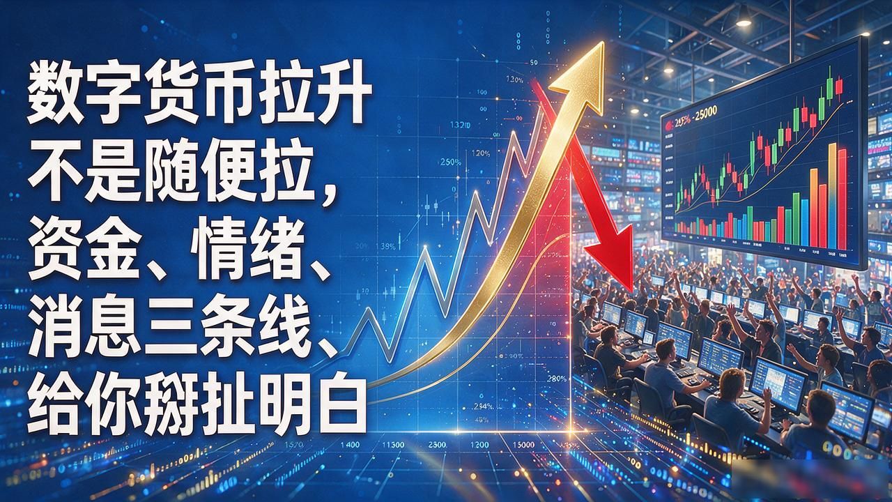 数字货币拉升不是随便拉，资金、情绪、消息三条线给你掰扯明白